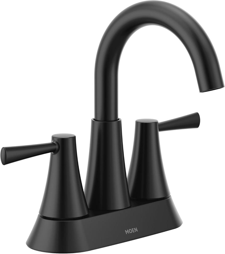 Moen Ronan Matte Black Two-Handle 4" Centerset Modern Bathroom Faucet with Push-Down Drain, 84022BL ((Pack of 1))