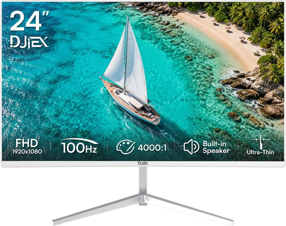 24 Inch White Computer Monitor, FHD 1080P, 100Hz | Frameless PC Monitor, Built-in Speaker, 98% sRGB, FreeSync, Eye Care, 4000:1 Contrast Ratio, HDMI & DP, VESA Mountable