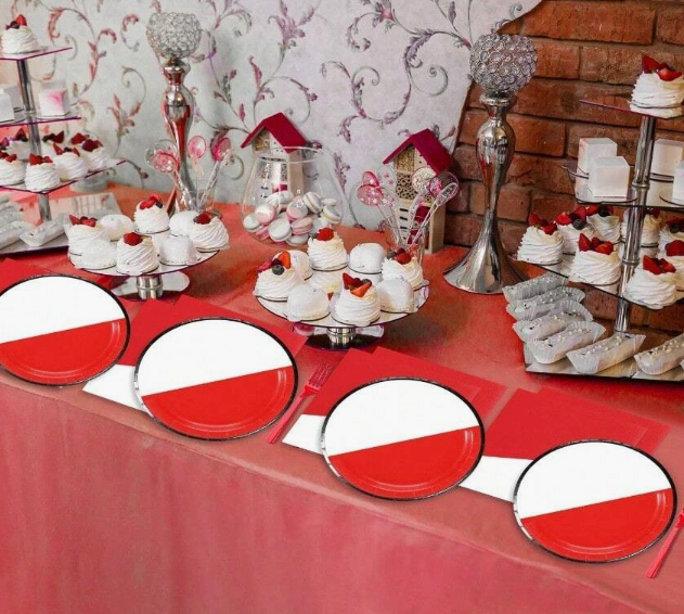 AILIMY 48Pcs Cartoon Animation Birthday Party Decorations Disposable Red and White Birthday Paper Plates and Napkins Forks Party Supplies Serves 16 Guests Anime Theme Baby Shower Decorations