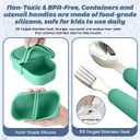 Silicone Snack Containers for Kids, Green, 8.5Oz, 2-Compartment | Includes Spoon and Fork, BPA Free, Leak Proof, Great for Toddler/Kid/Adult Meal Prep