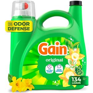 Gain Liquid Laundry Detergent, Now with Odor Defense, Original Scent, 177 fl oz, 134 Loads