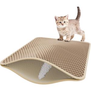 Roaringkitty Cat Litter Mat with Dual EVA Layer Design  Soft, Easy to Clean, Waterproof,Durable, and Non-Slip  Perfect for Cats (khaki, Large 26x19.6 inch)