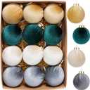 12 Pcs Velvet Christmas Ornaments Balls, 3.15 inch Velvet Christmas Tree Balls, Neutral Shatterproof Hanging Xmas Ornaments for Christmas Tree,Family, Holiday, Party Decoration, Green Gray