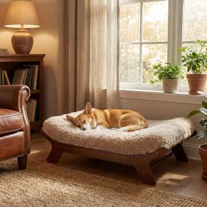 Elevated Wood Dog Bed Frame with Foam Mattress, WalnutPattern, M