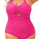 Women's Plus Size One Piece Swimsuits Tummy Control Cutout Swim Romper Bathing Suit V Neck Bow Ties Swimwear XL (4X-Large Plus)