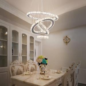 Crystal Chandeliers Modern LED Rings Pendant Light Adjustable Stainless Steel Ceiling Light Fixture for Living Room Dining Room Bedroom(Multicolor,Non-dimmable or Fix Color)