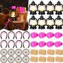 Ferraycle 60 Pcs Cowboy Theme Party Decoration Western Party Decor Rodeo Table Centerpieces Rustic Country Mini Cowboy Hat Lantern Horseshoe Wagon Wheel Hay Bales for Adult Cowgirl (Pink)