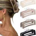 Molans 5Inch Large Hair Claw Clips 4 PCS for Women - Acrylic Hair Accessories for Thick Hair and Long Hair, Big Strong Durable Hair Applique, Oversized Non-slip Rectangle Butterfly Jaw Hair Clips (Rectangle-Solid Color)