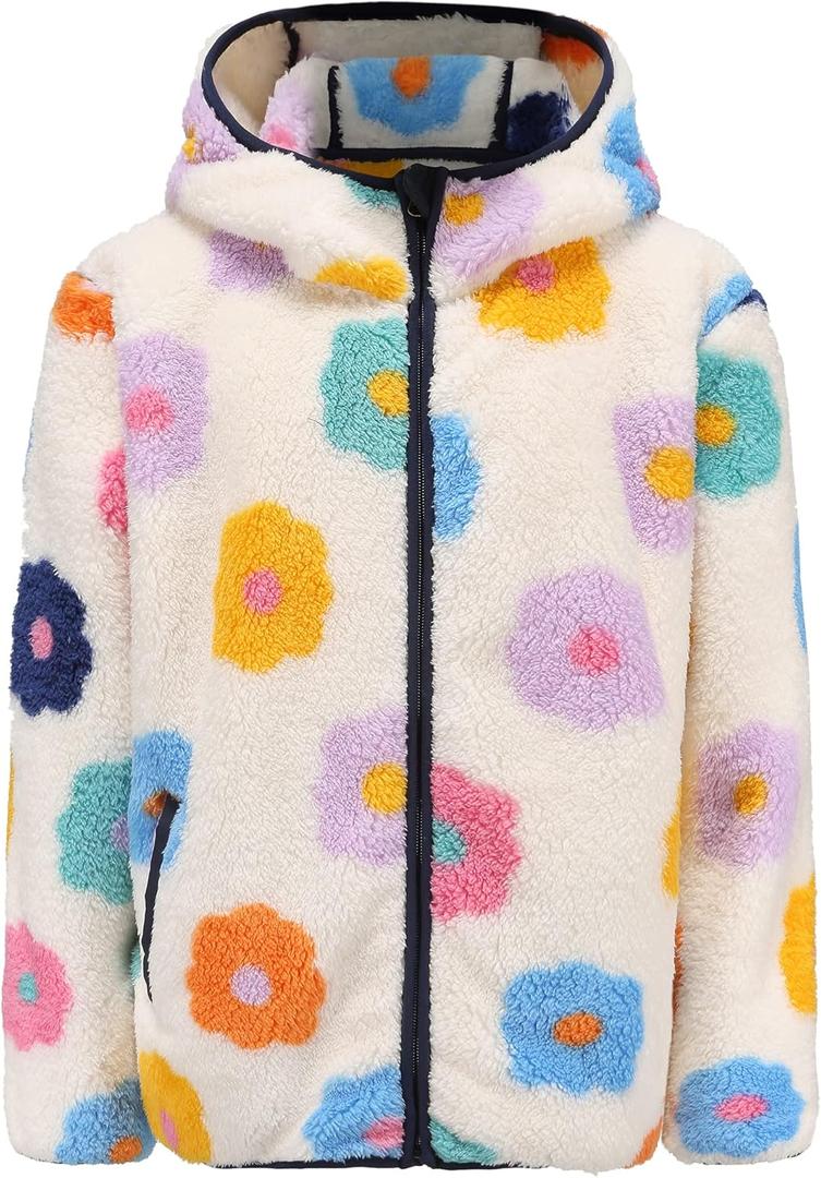Girl's Jacket Kids Full Zip Ultra Soft Sherpa Fleece Hoodie Sweatshirt, 8-9 Years