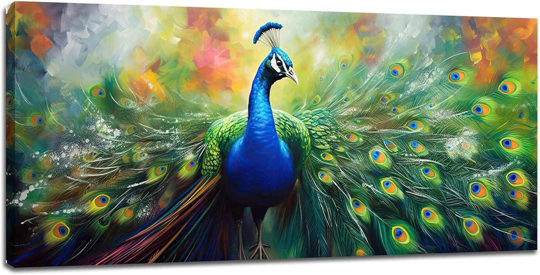 Peacock Wall Art Colorful Peacock Pictures Large Wall Decor Gift Canvas Painting Prints Modern Artwork Home Decorations Framed for Living Room Gallery Office Bedroom 30"x60"