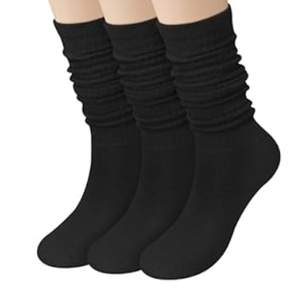 Chalier 3 Pairs Wool Socks for Women Winter Slouchy Boot Socks Thick Warm Long Hiking Scrunch Crew Sock (Black)