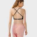 Womens Backless Padded Sports Bra Low Impact for Yoga Pilates Stretching Lightweight Workout Crop Top with Removable Cups (Black)