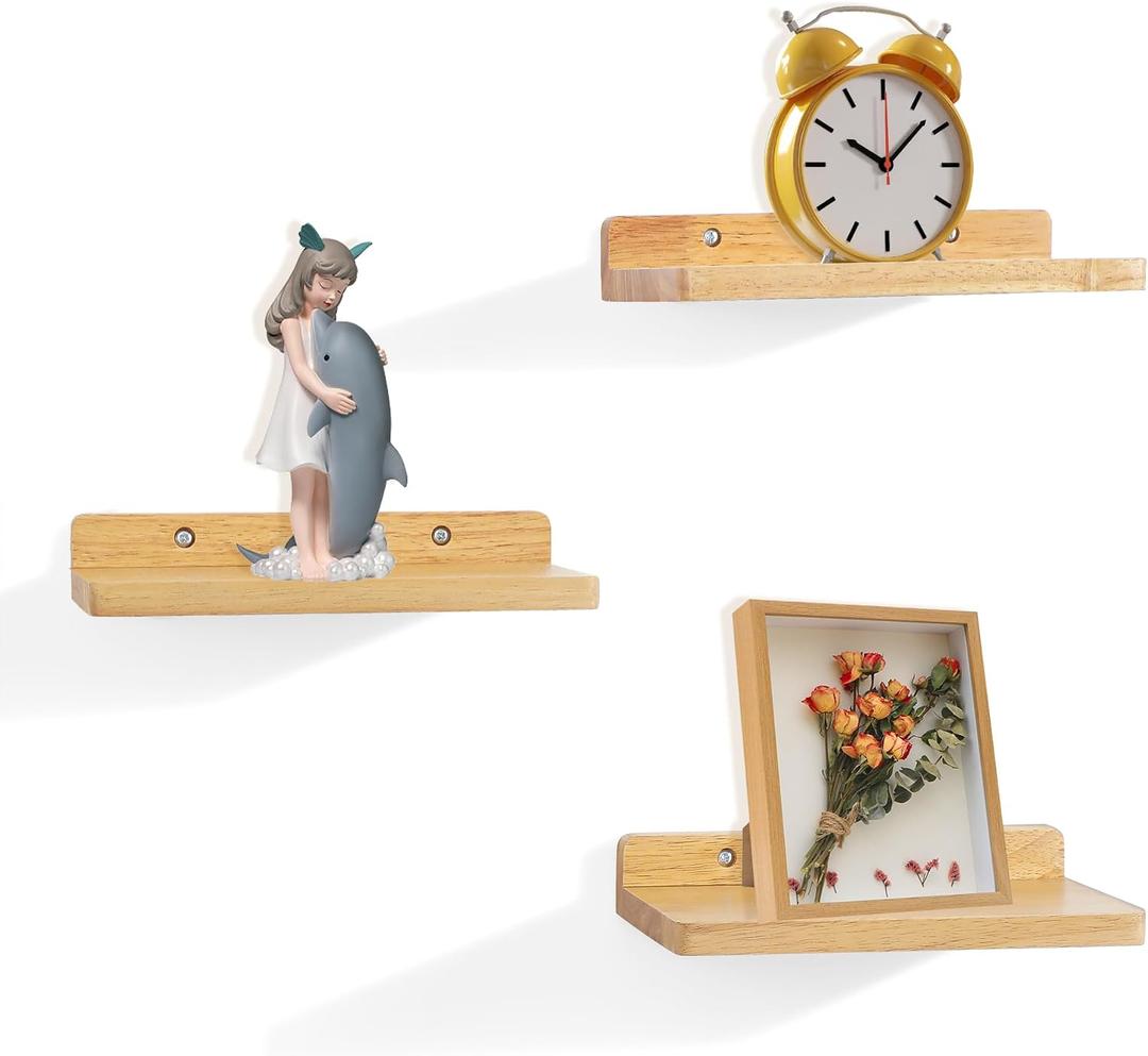 Small Floating Shelves for Wall,5x8.5 Inches Wall Shelf Set of 3,Display Shelf for Bedroom, Bathroom, Kitchen Decor (Wood Color)