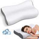 Cervical Neck Pillow for Pain Relief, Contour Memory Foam Pillows for Sleeping, Ergonomic Pillow Orthopedic Cooling Pillow Bed Pillow Neck Support for Side Back Stomach Sleepers (White & Grey)