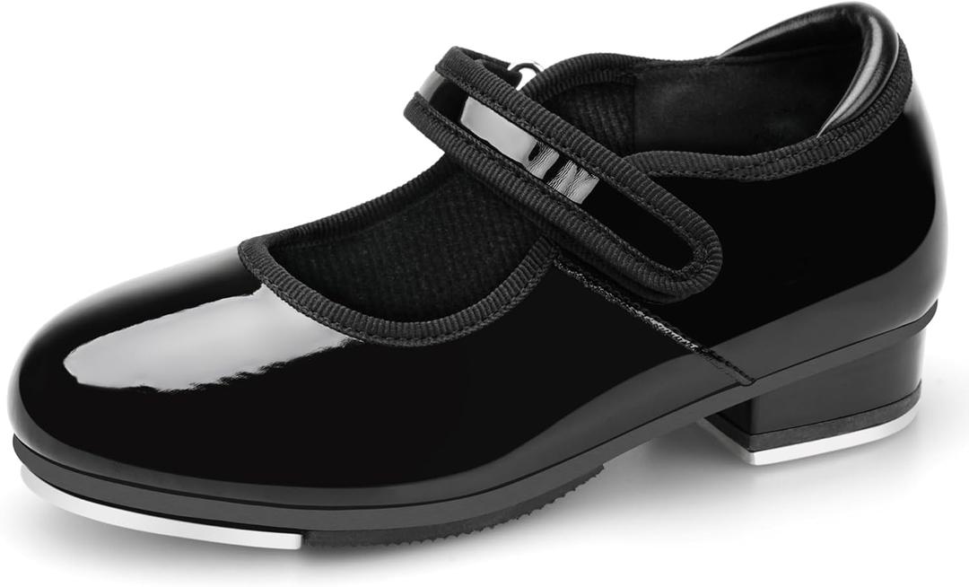 Stelle Tap Shoes for Girls Toddler PU Velcro Tap Dance Shoes for Toddler/ Little Kids/ Big Kids(Black, 9MT)