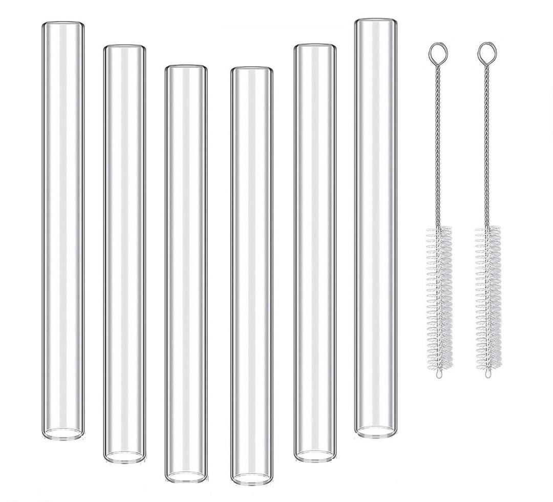 [6 Tubes & 2 Brushes] 4inch Borosilicate Glass Test Tubes, Heat Resistant & Non-Breaking for Science Labs, Home Kitchen Spice Storage, DIY Essential Oil