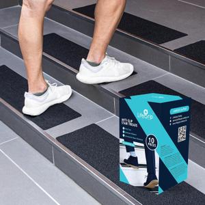 LifeGrip Anti Slip Traction Treads (10-Pack), 8 inch X 32 inch, Best Grip Tape Grit Non Slip, Outdoor Non Skid Tape, High Traction Friction Abrasive Adhesive for Stairs Step, Black (8" X 32" X 10P)