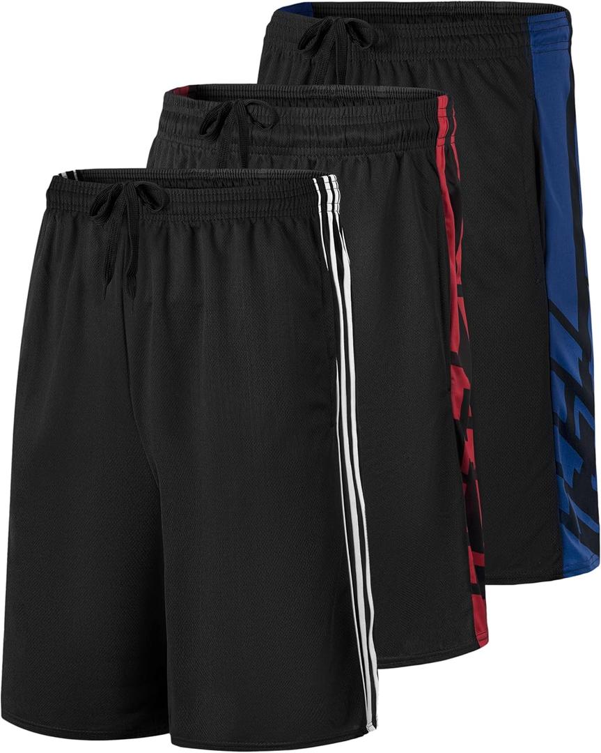 Real Essentials 3 Pack: Men's Mesh Athletic Performance Gym Shorts with Pockets (3XL)