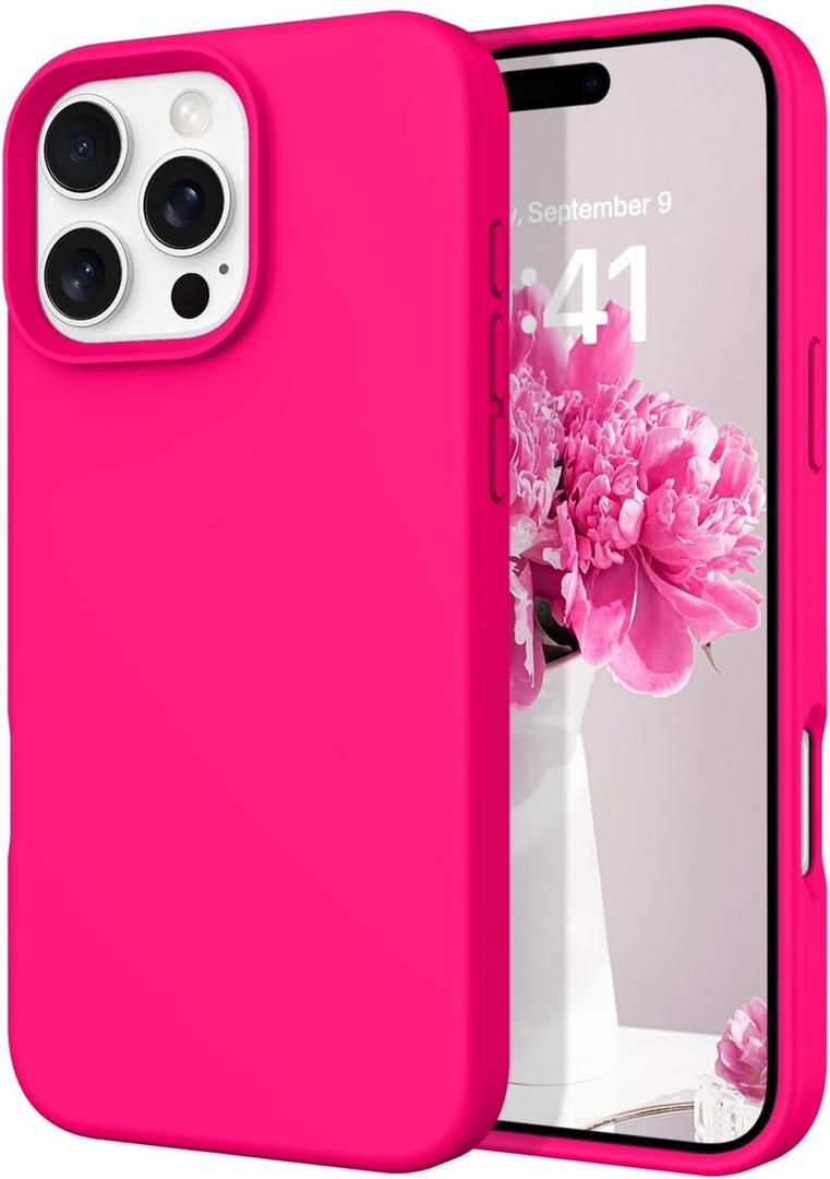 DOMAVER Case for iPhone 16 Pro 6.3'' Case Smooth Liquid Silicone Soft Gel Rubber Microfiber Lining Cushion Cover Shockproof Protective Phone Cases Compatible with iPhone 16 Pro  Hot Pink