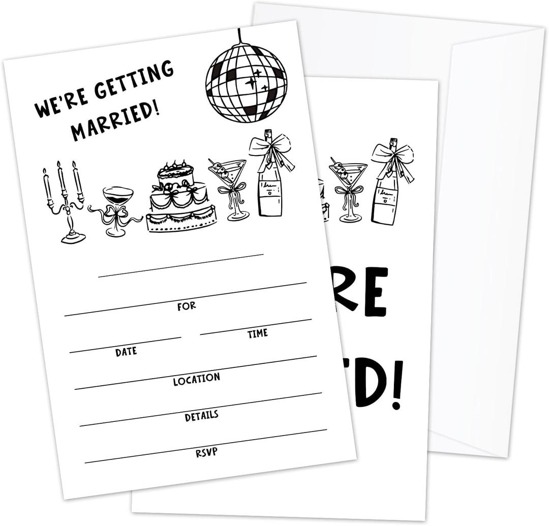3 x Minimalist Wedding Invitations, 25 Pcs Hand Drawn Invitations with Envelopes for Wedding Engagement Marriage, Bride-To-Be Party Supplies -06