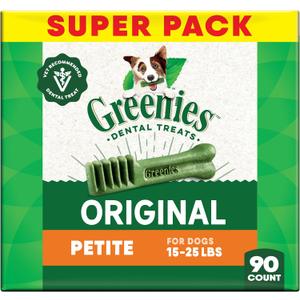 Greenies Veterinarian-Recommended Adult Natural Dental Dog Treats Petite Size, Original Flavor, 54 oz. Pack, 90 Count (EXP 05/22/27)