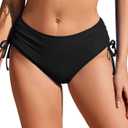 Ekouaer Women Bikini Bottoms Mid Waist Swim Bathing Suit Bottom Full Coverage Swimsuit Bottom Ajustable Side Tie Swim Shorts Small