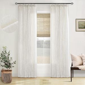 Pinch Pleated Linen Curtains 96 Inches Long for Living Room 2 Panel Set Cream Ivory Light Filtering Pinch Pleat Hooks Rings Back Tab Neutral Boho Farmhouse 96 Inch Curtain Drapes for Bedroom Window, 40"W x 96"L