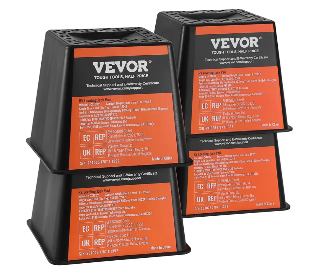 VEVOR Trailer Jack Block, 6000 lbs Capacity per RV Leveling Block, Polypropylene RV Camper Stabilizer Blocks, RV Travel Accessories Use for Any Tongue Jack, Post, Foot, 5th Wheels, 4-Pack VEVOR Trailer Jack Block, 6000 lbs Capacity per RV Leveling Block, Polypropylene RV Camper Stabilizer Blocks, RV Travel Accessories Use for Any Tongue Jack, Post, Foot, 5th Wheels, 4-Pack