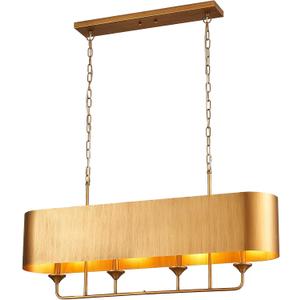 42” Brass Metal Linear Chandelier 4-Lights Adjustable Modern Industrial Pendant Light for Kitchen Island Dining Room Living Room, UL Listed