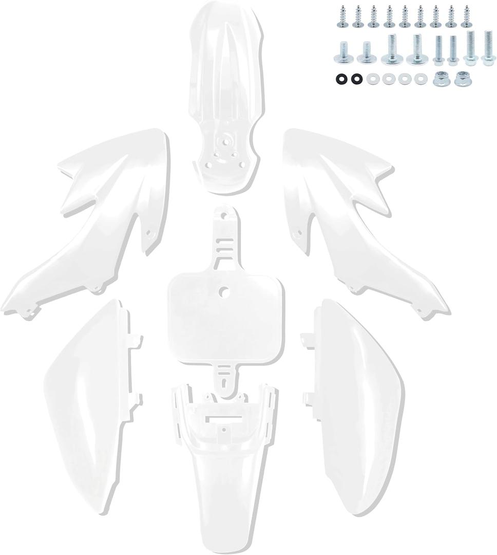 CRF50 Plastics Kit Pit Bike Parts Fairings Fenders for HONDA CRF50F CRF 50 XR50 SSR 110 SSR 125 Razor MX500 MX650 Coolster 125 and Similar Trail Dirt Bike 50cc-160cc (JM007-WHITE)