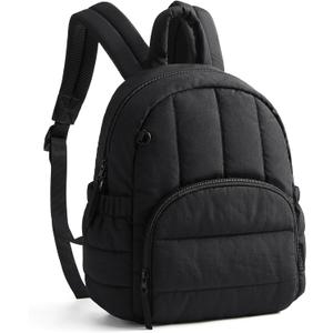 BAGSMART Mini Backpack for Women, Lightweight Puffer Small Backpack Purse, Quilted Casual Travel Daypack, Cute Water-Resistant Bookbag for Daily, Black