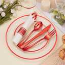 700PCS Red Plastic Plates, Clear Red Disposable Plastic Dinnerware Set for 100 Guests, 200 Plastic Plates, 100 Cups, 100 Pre-Rolled Napkins with Cutlery for Party, Christmas, Birthday, Wedding
