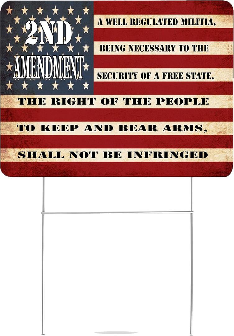 2nd Amendment USA Flag Old Glory United States of America Yard Sign Double Sided With Stake - Large, 17 Inch By 13 Inch for Military Veteran Patriotic