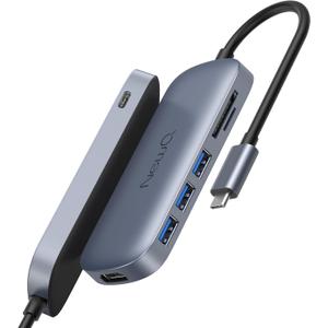 USB C Hub 7-in-1, NewQ USB C Hub with HDMI 4K, 3 USB-A 3.0 Ports, SD/TF Card Reader, 100W USB-C PD Charging, Slim Aluminum USB Hub for MacBook, Laptop & USB-C Devices