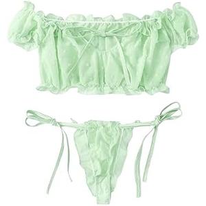 Lilosy Sexy Stretch Ruffle Tie Sheer Mesh Lingerie Set Outfits Size S