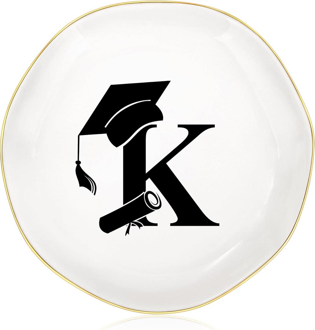 Graduation Gifts for Her, College High Senior Class of 2025 Graduate Gifts for Daughter Granddaughter Niece Women Ceramic Trinket Dish Jewelry Ring Holder Initial K