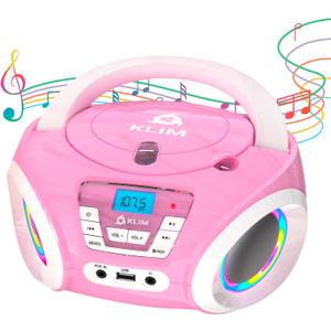 KLIM Candy Kids CD Player for Children - FM Radio - Includes Batteries - Pink - Boombox Portable - CD Player Children - with Speakers, Toddlers (Pink)