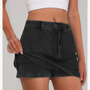 IWD Denim Mini Skirt for Women Low Waisted Jean Micro Skort with Shorts Stretch Casual Jean Skirt L