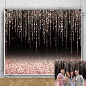 Black and Rose Gold Backdrop 10x10ft Glitter Photography Background for Girl Women Birthday Wedding Baby Shower Bridal Shower Graduation Backdrops Party Decoration Banner Photo Props