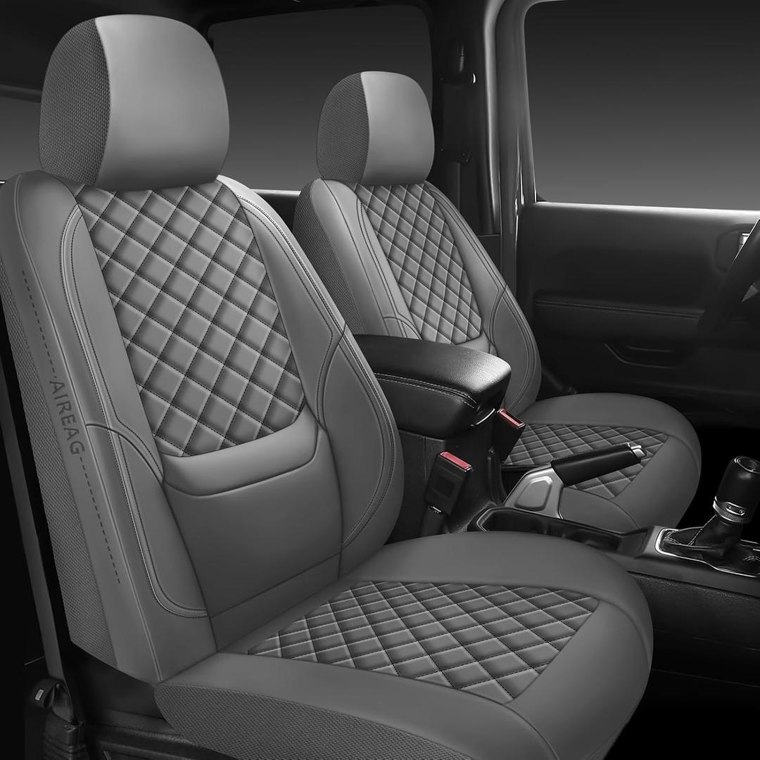 Wrangler Seat Covers 2007-2017 Front Pair, Waterproof Leather Interior Sets with Lumbar Support Custom Fit for Jeep Wrangler JK 2/4 Door Unlimited Sahara/Sport/Rubicon X 392 Willys, Gray