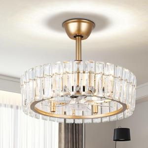 CLAIRDAI 20.7" Crystal Caged Ceiling Fan Gold Fandelier Ceiling Fan with Lights and 6 Speed Retractable Ceiling Fans for Bedroom Living Room (6*E12,Bulbs not Included) (Medium)
