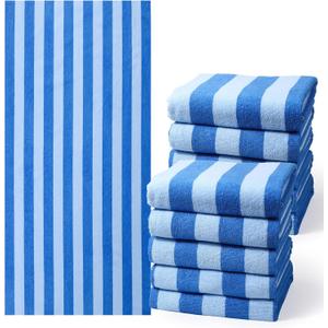 EBOOT 10 Pack Oversized Beach Towel Set Extra Large Pool Towels Microfiber Quick Dry Swim Blanket for Adult Women Men Face Hand Body Bath Travel Pool(Blue,28 x 59 Inch,Stripe)