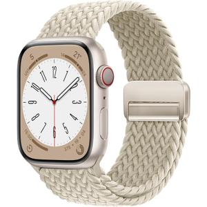 Magnetic Braided Solo Loop Band Compatible with Apple Watch Series 10 42mm 46mm 9 8 7 6 5 4 40mm 41mm 44mm 45mm 49mm for Women Men, Stretchy Nylon Elastic Sport Strap for iWatch SE/Ultra 1/2 (38mm/40mm/41mm/42mm(series 10), Beige)