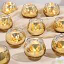Gold Votive Candle Holders Set, 12 PCS Tea Lights Candle Holder Decorative Bulk with Butterfly Pattern, Candle Holders for Wedding, Birthday, Anniversary, Parties, and Holiday Decorations