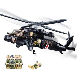 UH-60 Black Utility Helicopter Building Set for Adults, Compatible with Lego Military Army Airplane, Hawk Plane Model Kit with 4 Soldier Figures, Birthday Gift Toys for 8-14 Boys Kids (692 PCS)