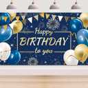 Happy Birthday Decorations Backdrop Banner, Photo Background for Boys Girls Men Women 72.8 x 43.3 Inch (Navy Blue and Gold)
