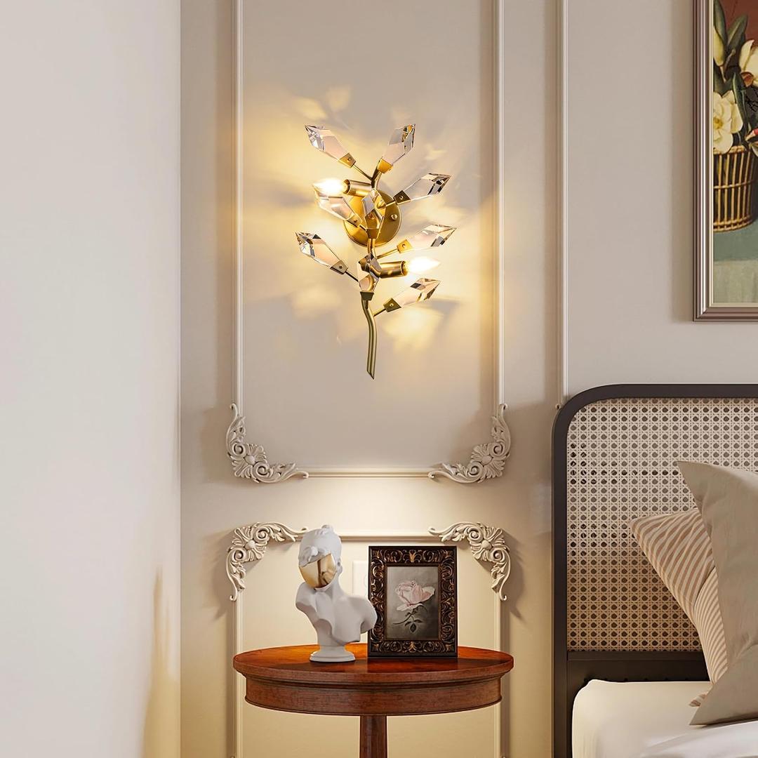 TOCHIC Crystal Wall Sconces Lighting, Modern Gold Wall Light Fixture, Elegant Vanity Wall Lighting Mount for Living Room Bedroom Bathroom Vanity Light Fixture for Indoor Hallway Doorway Stairway