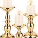 3 Sets Gold Pillar Candle Holders Metal Candle Holders for Pillar Candles, LED Flameless Candles 5.31, 6.50, 8.46 Inch Tall for Table Centerpiece, Fireplace Decor