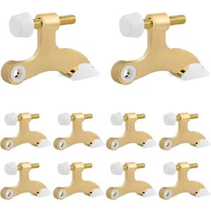 OBTANIM 8 Pack Hinge Pin Door Stopper Heavy Duty Metal Adjustable Door Stops with Rubber Bumper Tips (Gold)