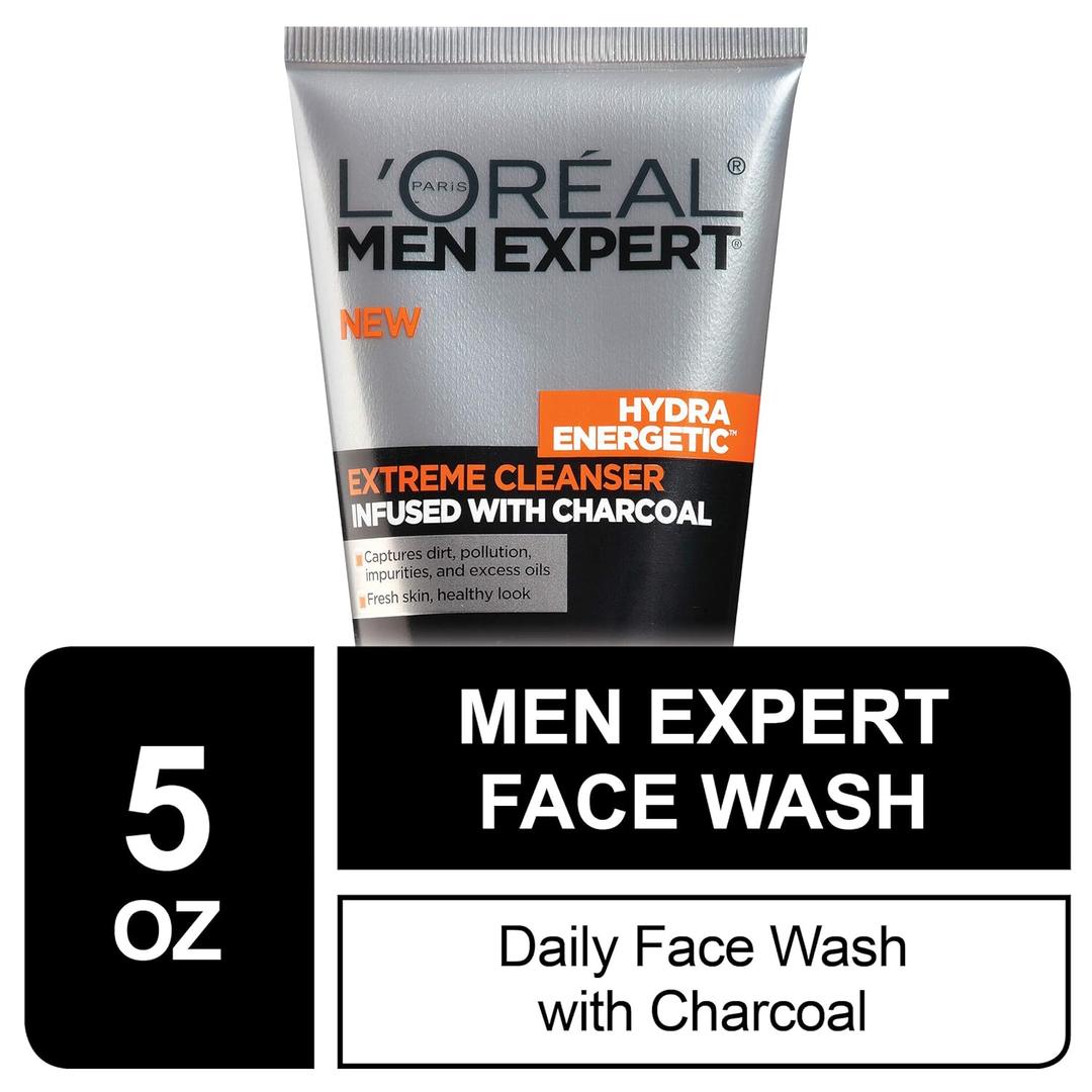 L'Oreal Men Expert Hydra Energetic Facial Cleanser with Charcoal for Daily Face Washing, Mens Face Wash, Beard and Skincare for Men, 5 fl. Oz